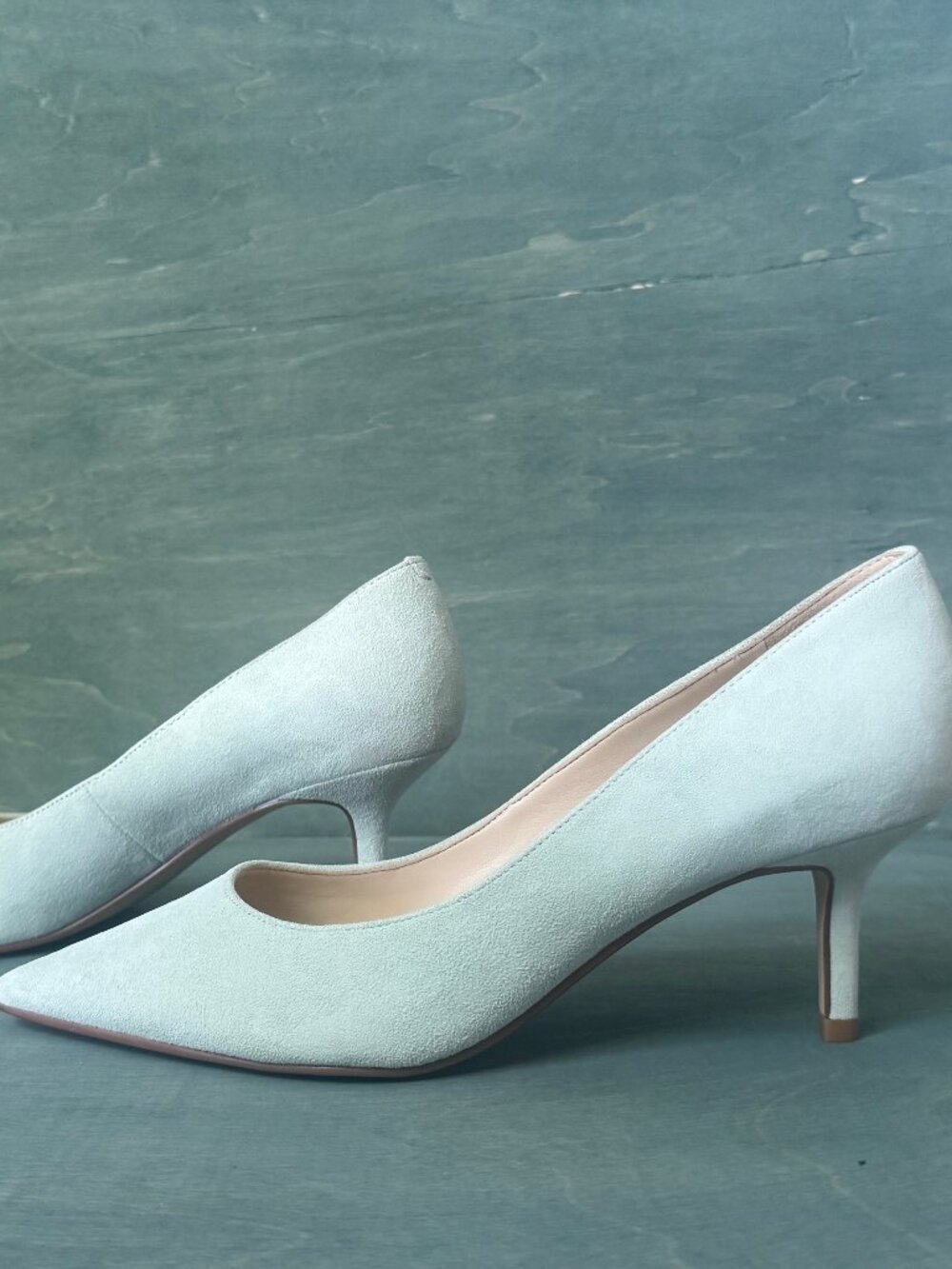 Nine West Arlene Suede Pointy Toe Kitten Heel Pumps Mint Green- 7.5